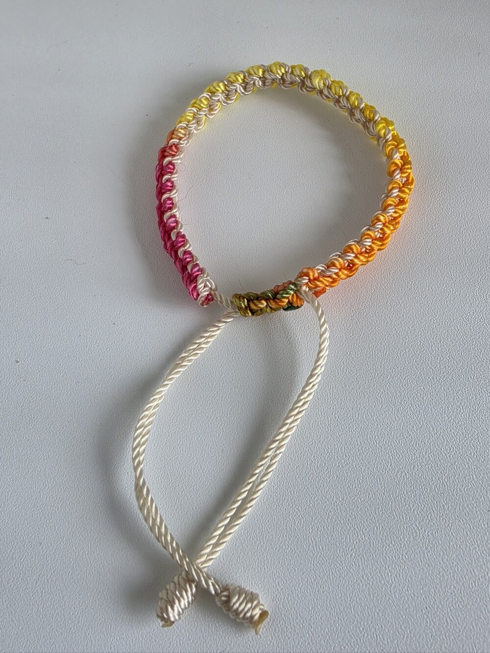 Handmade Pink-Yellow-Orange Braided Cord Bracelet